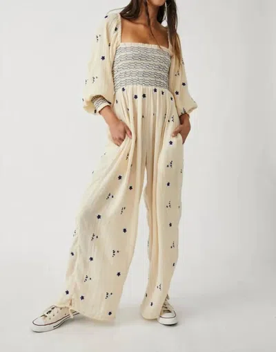 Free People Dahlia Embroidered Jumpsuit In Washed Out In Blue