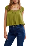 Free People Dahlia Tie Front Linen & Cotton T-shirt In Green