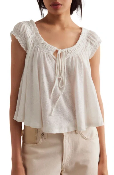 Free People Dahlia Tie Front Linen & Cotton T-shirt In Neutral