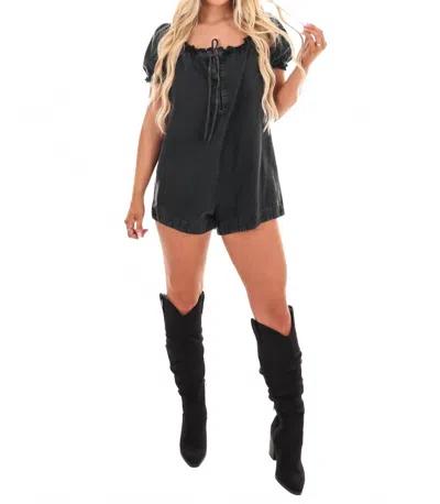 Free People Daisy Denim Babydoll Romper In Star Crossed In Black