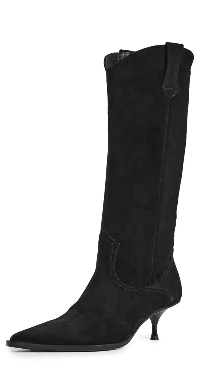 Free People Daisy Slouch Kitten Heel Boots Black Suede
