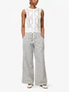Free People Dakota Cinched Striped Denim Trousers In Ivory / Navy In Multi