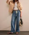 Free People Dakota Cinched Waist Pull On Jeans In Blue In Blue
