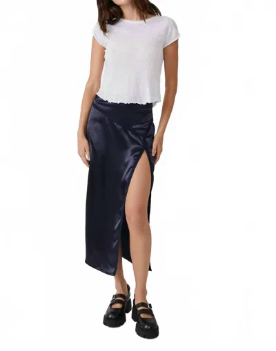 Free People Dakota Satin Midi Skirt In Navy In Blue