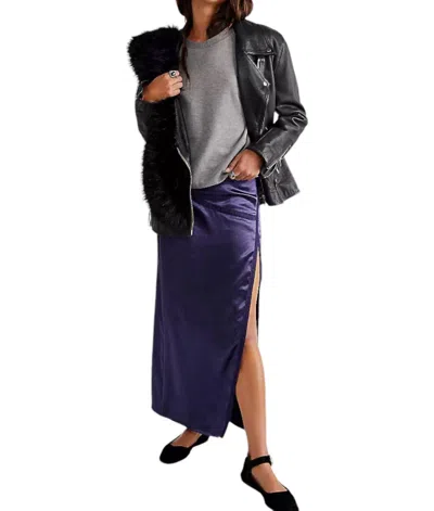 Free People Dakota Satin Midi Skirt In Navy In Blue