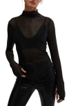 Free People Dance All Night Crystal Embellished Sheer Long Sleeve Top In Black