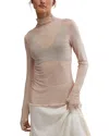 Free People Dance All Night Crystal Embellished Sheer Long Sleeve Top In Peach