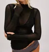 Free People Dance All Night Crystal Embellished Sheer Long Sleeve Top In Black