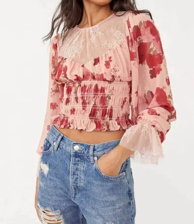 Free People Daphne Abstract Floral Blouse With Ruching In Pink