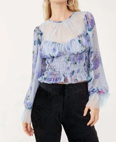 Free People Daphne Blouse In Silver Blue Combo