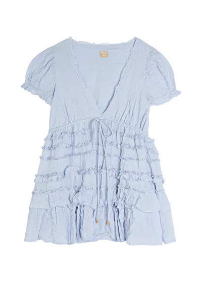 Free People Darcy Ruffled Cotton Mini Dress In Blue