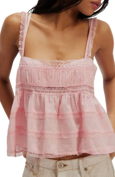 Free People Darling Dreams Lace Trim Babydoll Camisole In Pink
