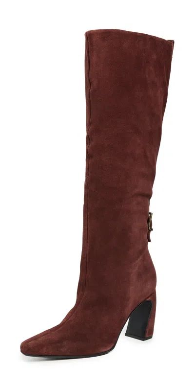 Free People Date Night Tall Boots Port Royale Suede In Burgundy