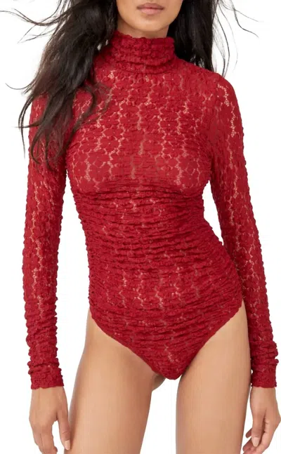 Free People Day And Night Long Sleeve Bodysuit In Berry In Red