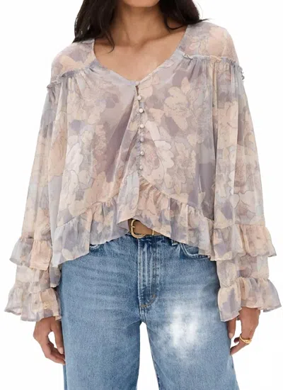 Free People Day Dreaming Blouse Top In Stone-colored Mixed Colors In Multi