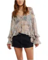 Free People Day Dreaming Blouse Top In Stone Combo In Gray