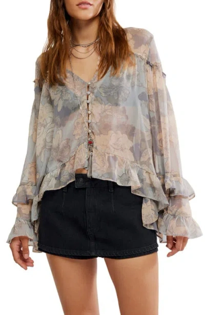 Free People Day Dreaming Ruffle Trim Top In Gray