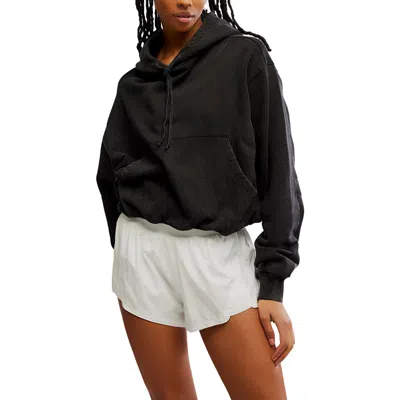 Free People Day Off Crop Cotton Blend Hoodie In Black