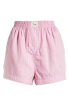 Free People Day To Day Stripe Boxer Shorts In Pink Combo