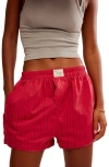 Free People Day To Day Stripe Boxer Shorts In Red Combo