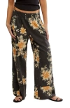 Free People Days End Floral Wide Leg Linen Blend Pants In Black