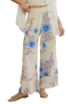 Free People Days End Floral Wide Leg Linen Blend Pants In Blue