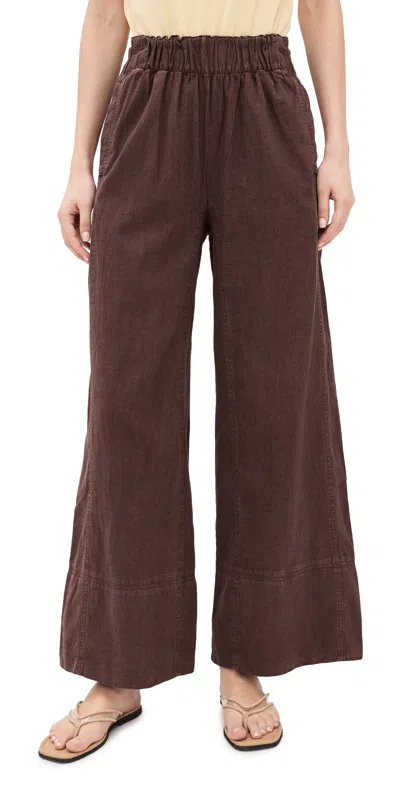 Free People Days End Linen Pull On Pants Double Espresso In Brown