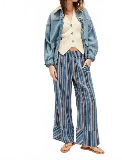 Free People Days End Linen Stripe Pant In Indigo In Multi