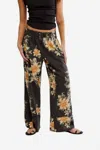 Free People Days End Printed Linen Pull On Pants In Washed Black Combo In Black