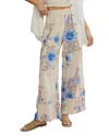 Free People Days End Floral Wide Leg Linen Blend Pants In Blue