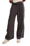 Free People Days End Pull-on Linen Blend Wide Leg Pants In Black