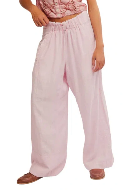 Free People Days End Pull-on Linen Blend Wide Leg Pants In Pink-a-boo