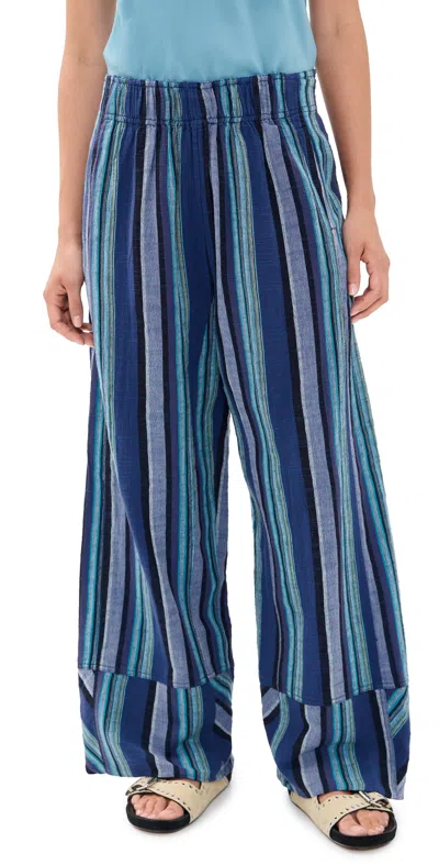Free People Days End Solar Linen Stripe Pants Navy Combo