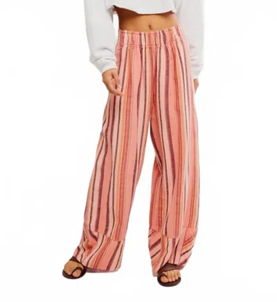 Free People Days End Solar Stripe Linen Pant In Soft Coral Combo In Pink