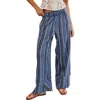 Free People Days End Stripe Cotton Drawstring Pants In Indigo Combo