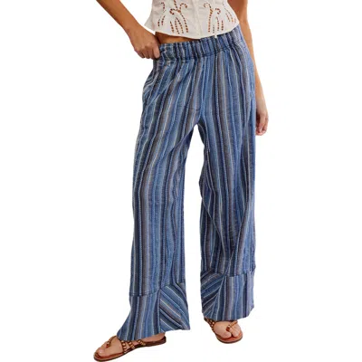 Free People Days End Stripe Cotton Drawstring Pants In Indigo Combo