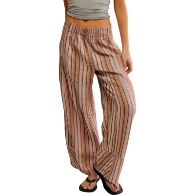 Free People Days End Stripe Cotton Drawstring Pants In Neutral Combo