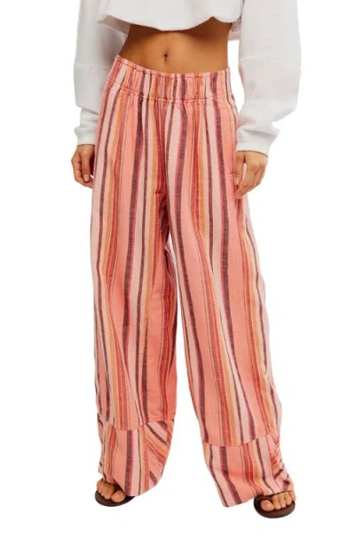 Free People Days End Stripe Wide Leg Linen Pants In Multi