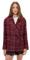 Free People Dean Double Breasted Blazer Plum Combo In Red