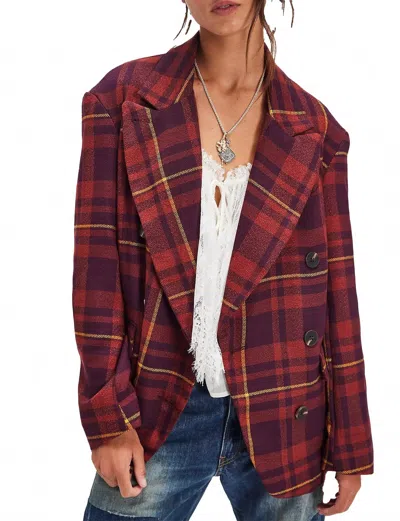 Free People Dean Double-breasted Blazer In Plum Combo In Multi
