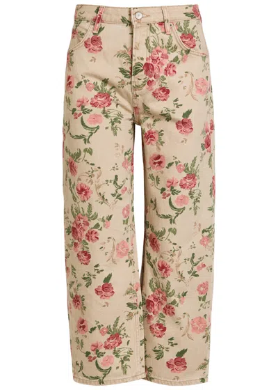 FREE PEOPLE FREE PEOPLE DEEP TRANCE FLORAL-PRINT STRAIGHT-LEG CROPPED JEANS