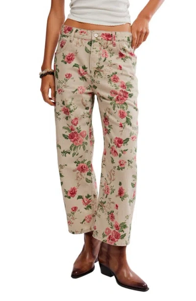 Free People Deep Trance Floral Wide Leg Ankle Jeans In Multi