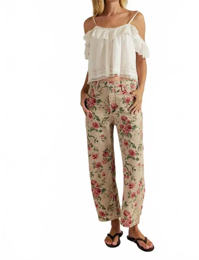 Free People Deep Trance Printed Barrel Jeans In Multi In Green