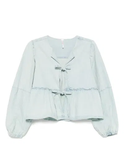 Free People Denim Brunch Babe Blouse In Blue