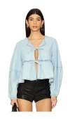 Free People Denim Brunch Babe Blouse In Blue