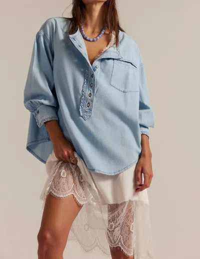 Free People Denim Dreaming Pullover In So Soft In Blue