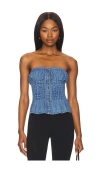 Free People Wink Wink Denim Strapless Top In 中等水洗