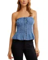 Free People Wink Wink Denim Strapless Top In Medium Wash