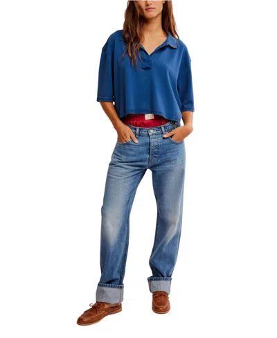 Free People Denmark Cropped Polo In Bell Weather Blue