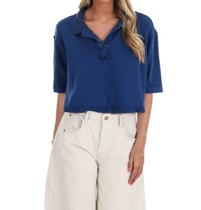 Free People Denmark Polo Shirt In Bellweather Blue In Multi